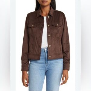 Tommy Bahama Salina Sands Faux Suede Trucker Jacket Large Double Chocolate Brown